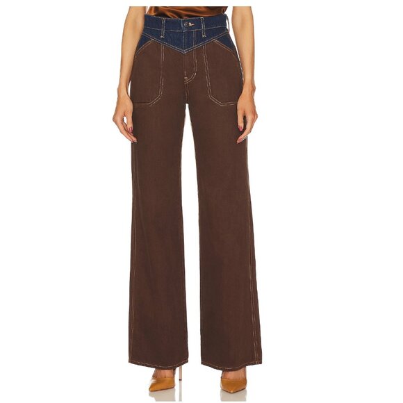 Veronica Beard Taylor Wide-Leg High-Rise Jeans 33" / Size 31 / Lasso Brown Navy - Picture 1 of 11